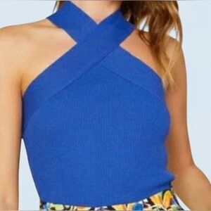 House Of Harlow 1960 Ribbed Wide Cross Strap Top Blue Size XS Very Stretchy